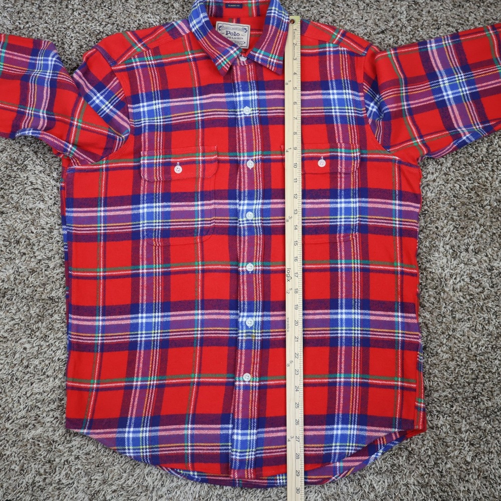 Polo Ralph Lauren Classic Fit Twill Flannel Shirt Medium Red Plaid Cotton - Picture 11 of 13